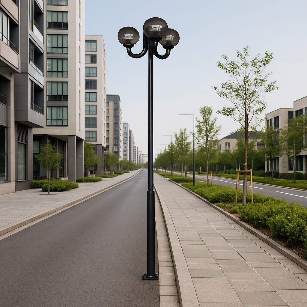 3m street lighting pole with triple arm and Fumagalli globes