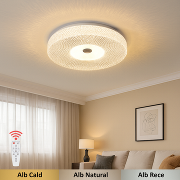 Plafoniera LED 72W Cu Telecomanda Cristal Alb Moderna D40cm Cu 3 Functii