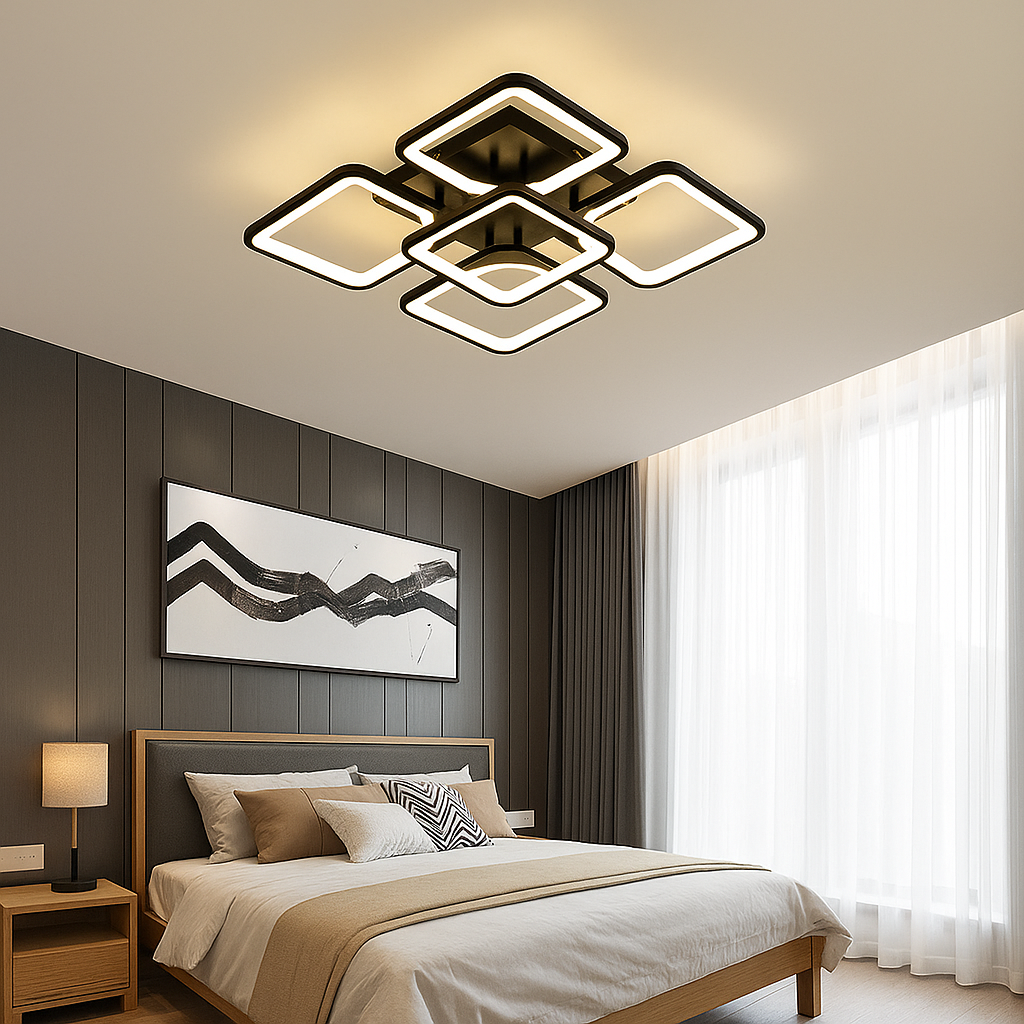 Lustra LED Neagra cu Telecomanda wifi 2.4G cu 3 functii lumina/rece/calda/neutra