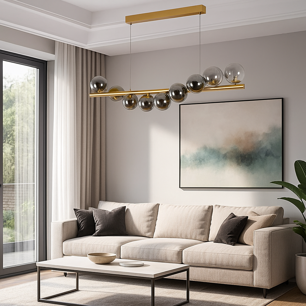 Gold Modern Nordic Smoke LED Chandelier 9 Balls 