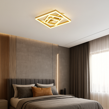 Lustra LED Patrata cu Telecomanda wifi Auriu 2.4G lumina/rece/calda/neutra intensitate reglabila