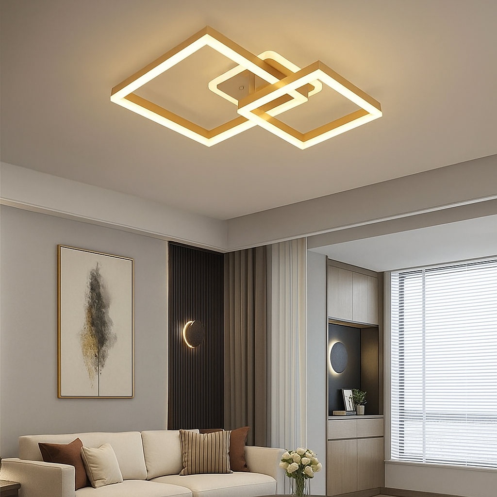 Lustra LED Auriu Patrate cu Telecomanda wifi 2.4G lumina/rece/calda/neutra intensitate reglabila