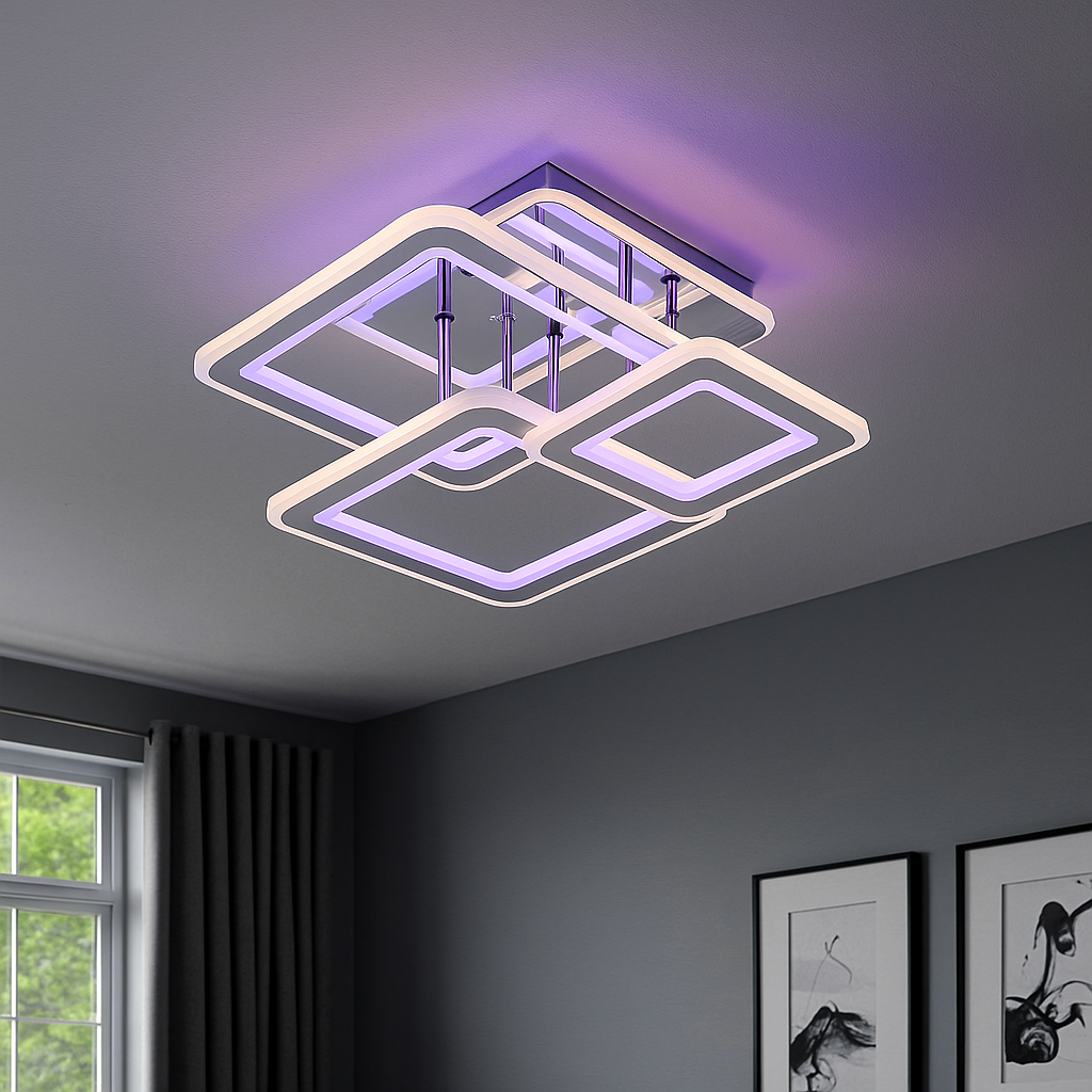 Lustra LED Patrat Otel inoxidabil, cu Telecomanda wifi 2.4G lumina/rece/calda/neutra intensitate reglabila