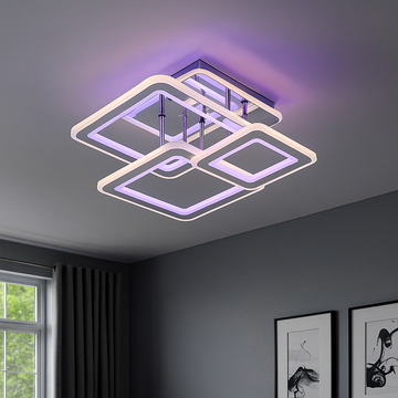 Lustra LED Patrat Otel inoxidabil, cu Telecomanda wifi 2.4G lumina/rece/calda/neutra intensitate reglabila