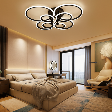 Lustra LED 8 cercuri Negru cu Telecomanda wifi 2.4G cu lumina/rece/calda/neutra intensitate reglabila