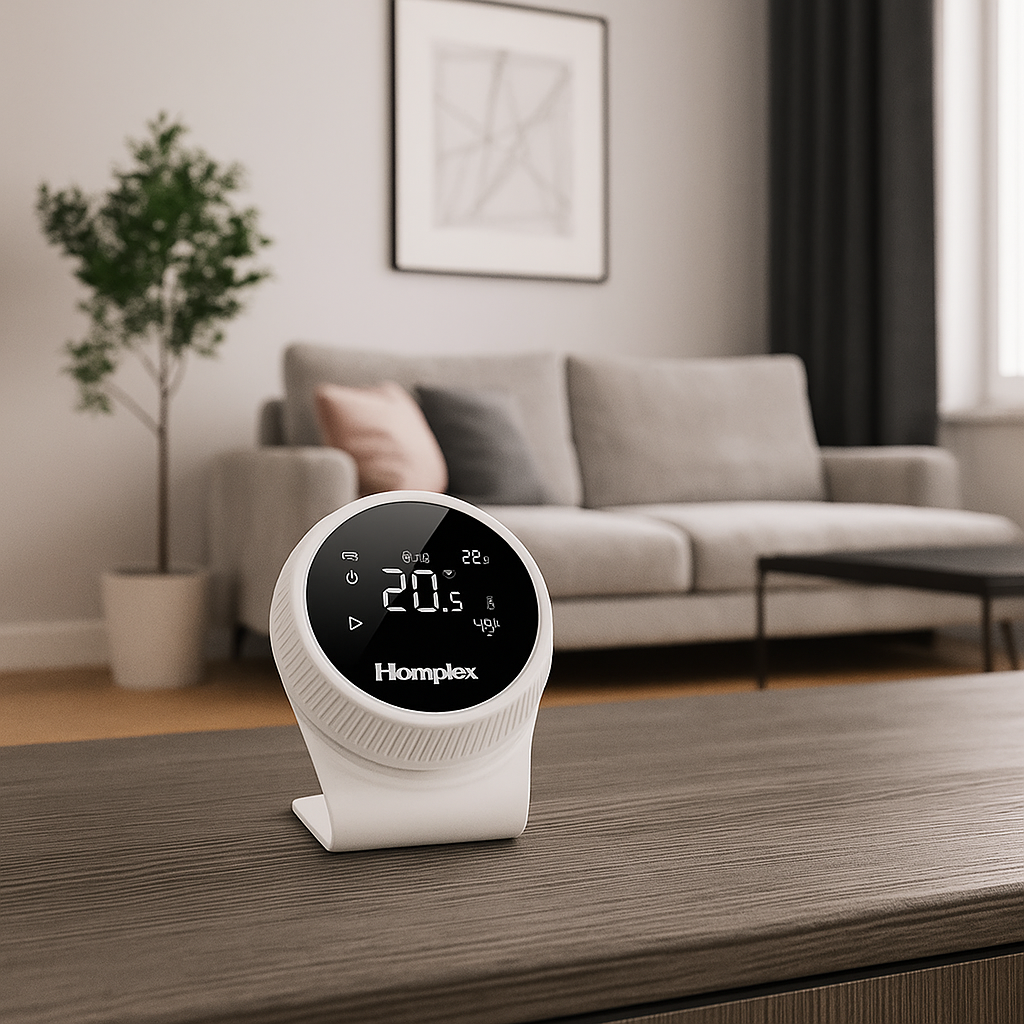 Room thermostat for central heating, wireless, Homplex NX1, programmable, white