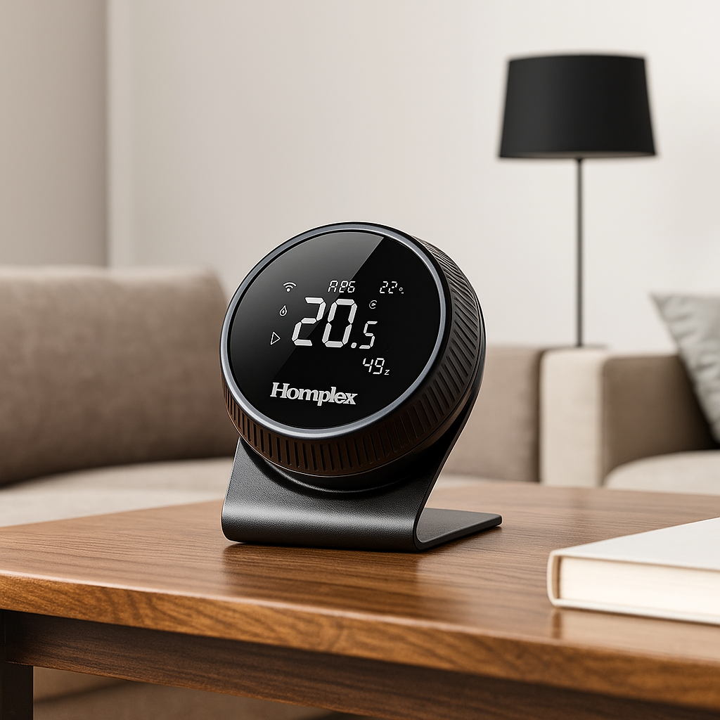 Room thermostat for central heating, wireless, Homplex NX1, programmable, black