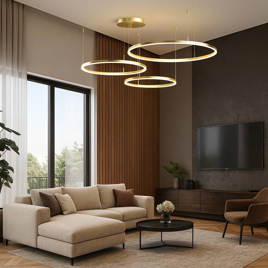 Lustra LED GOLD 3 cercuri cu telecomanda wifi 2.4G