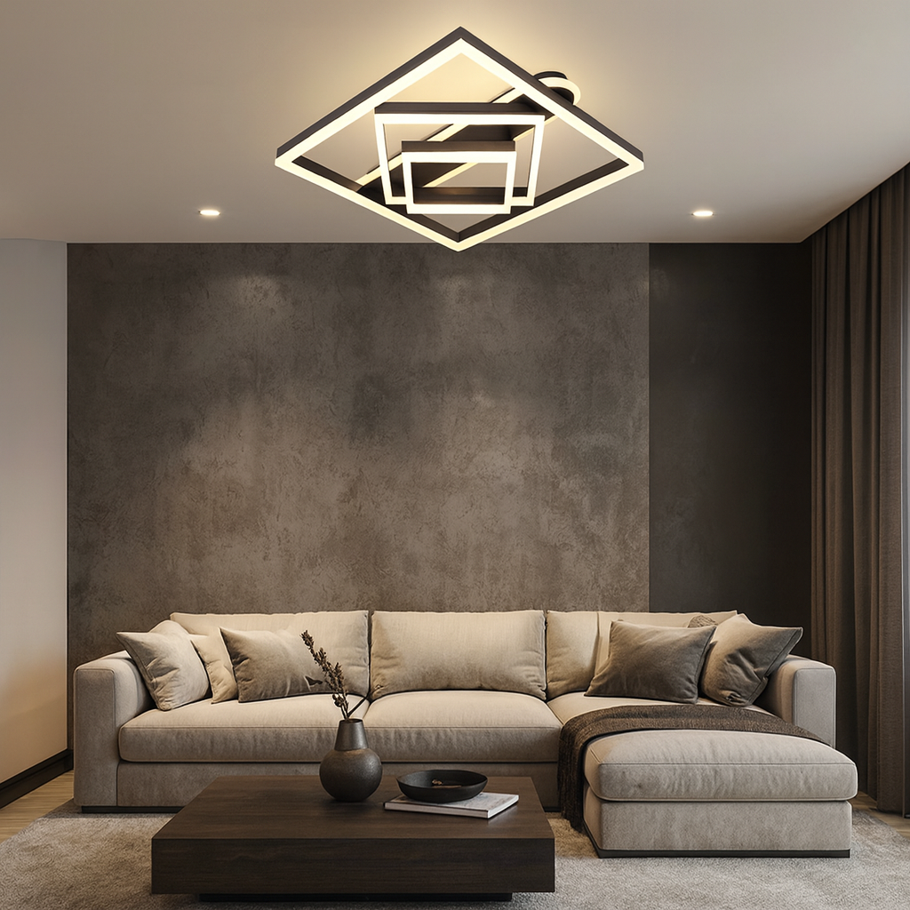 Square LED Chandelier with WiFi Remote Control Brown 2.4G light/cold/warm/neutral adjustable intensity