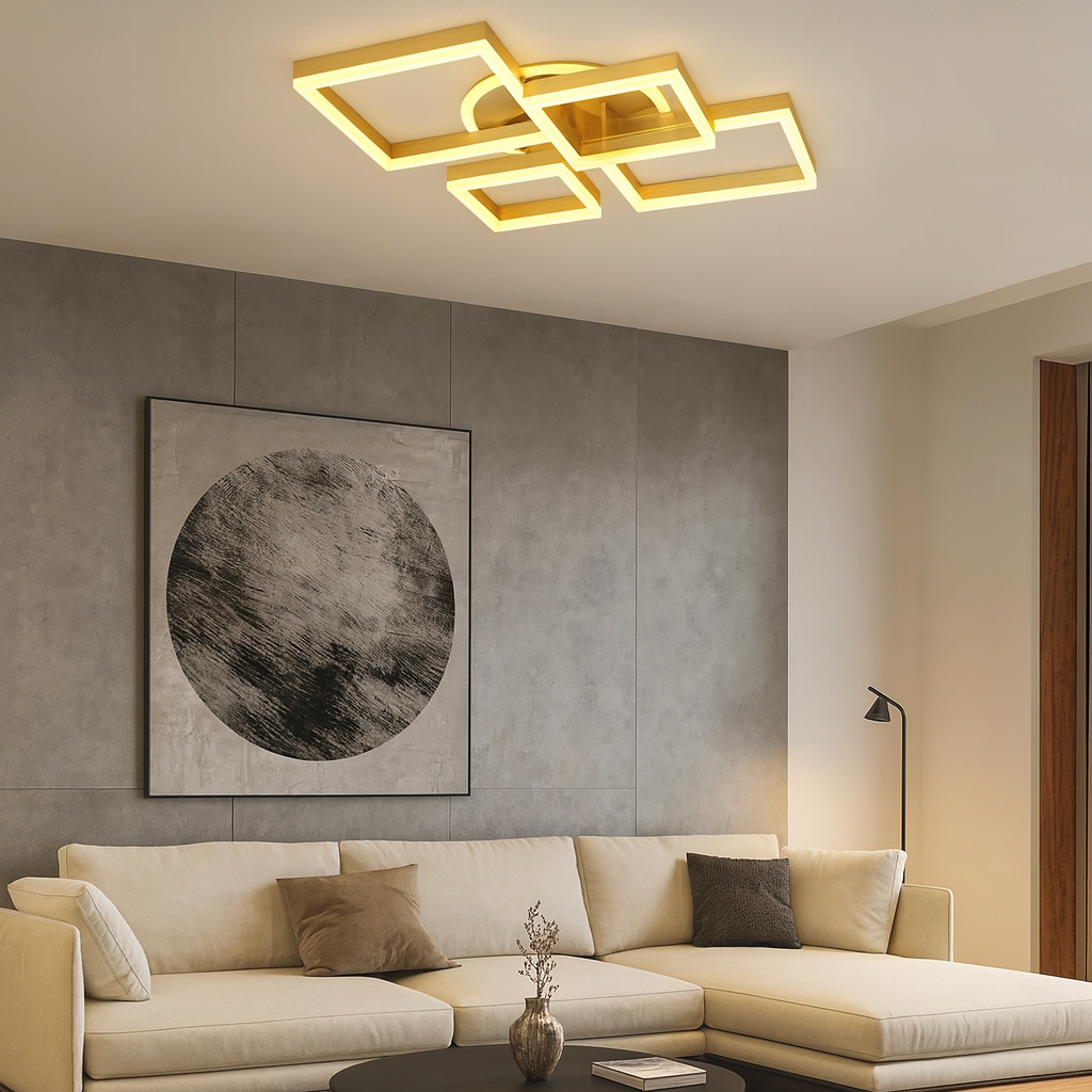 Square LED Chandelier with Wifi Remote Control 64cm Gold 2.4G light/cold/warm/neutral adjustable intensity