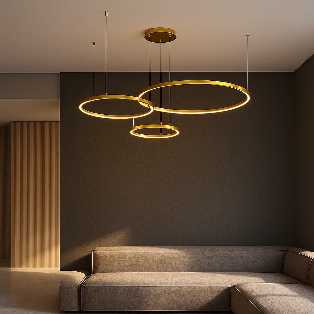 GOLD LED Chandelier 3 lights 80cm+60cm+40cm with 2.4G wifi remote control light/cold/warm/neutral adjustable intensity