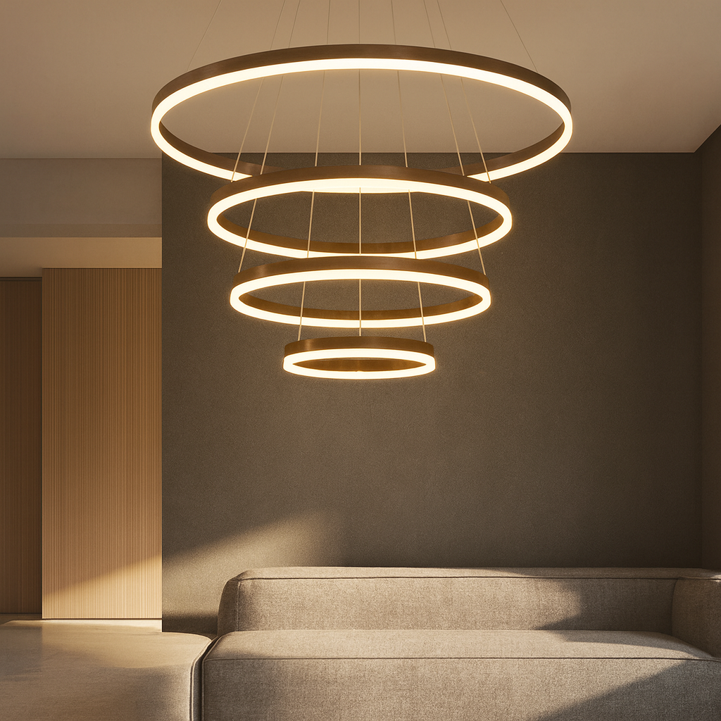 Minimalist Brown Ring LED Chandelier with 2.4G WiFi Remote Control Brown light/cold/warm/neutral adjustable intensity