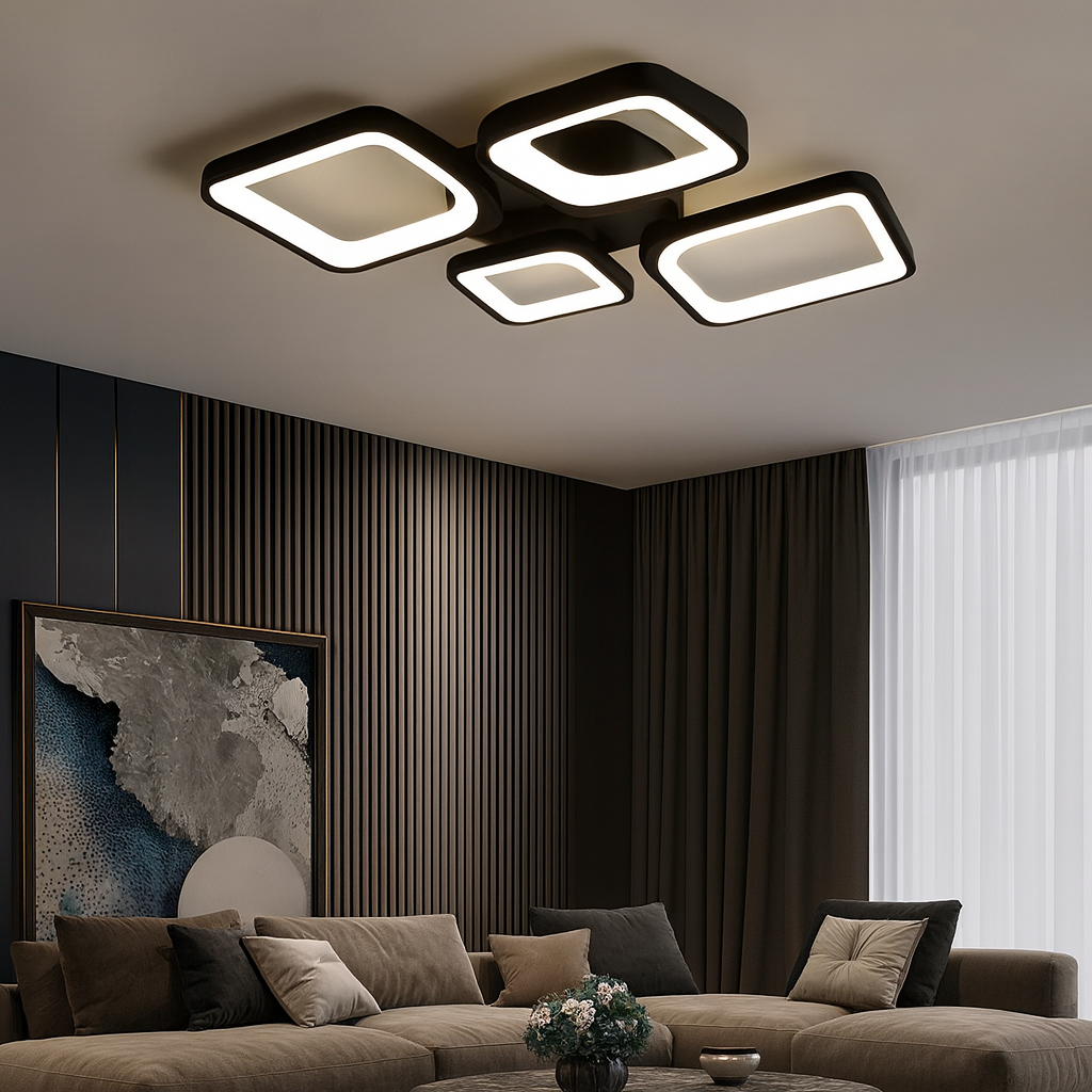 Black LED Chandelier with 2.4G wifi Remote Control light/cold/warm/neutral adjustable intensity