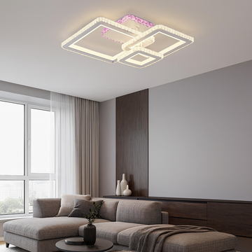 Lustra LED Cristal 3 Square Otel inoxidabil cu Telecomanda wifi 2.4G lumina/rece/calda/neutra intensitate reglabila