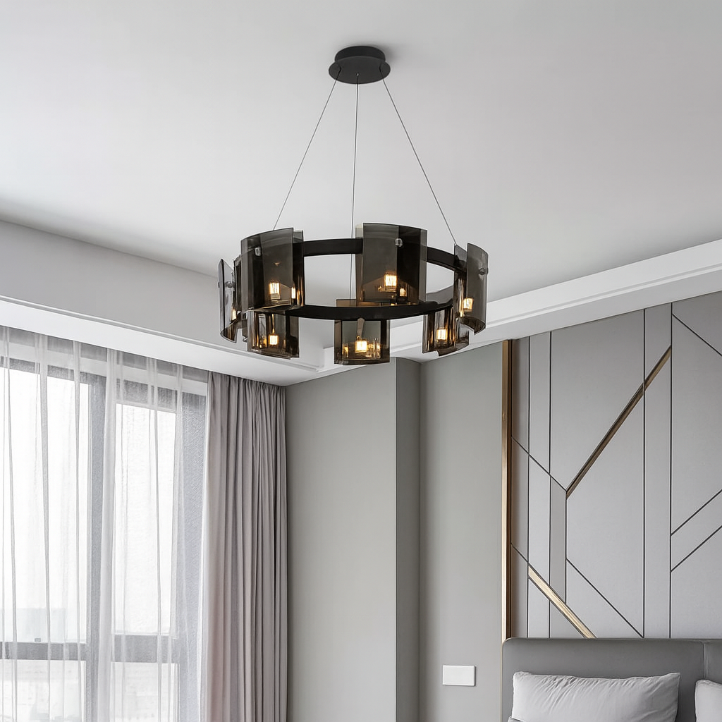 Lustra LED Modern Polish GOLD BLACK Glass G9 X 9