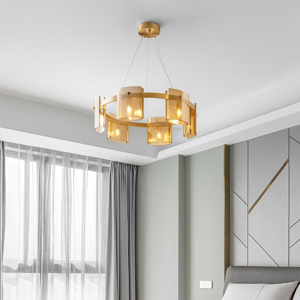 Lustra LED Modern Polish GOLD Glass G9 X 6