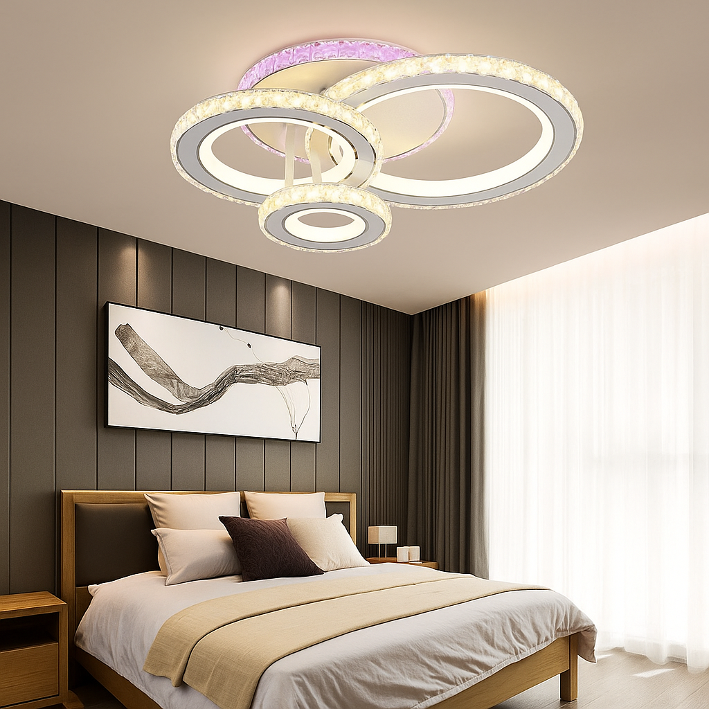 Lustra LED Cristal Otel inoxidabil cu Telecomanda wifi 2.4G lumina/rece/calda/neutra intensitate reglabila