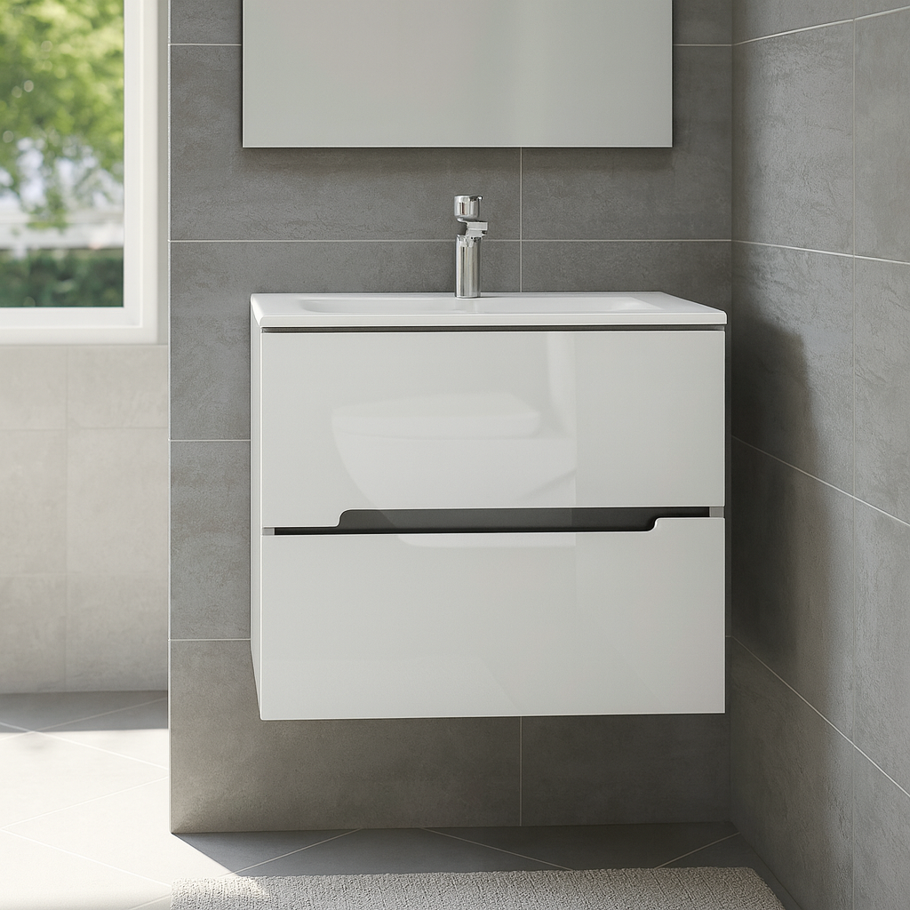 Oristo Silver wall-mounted base cabinet 60x45x55 cm with 2 drawers, glossy white 