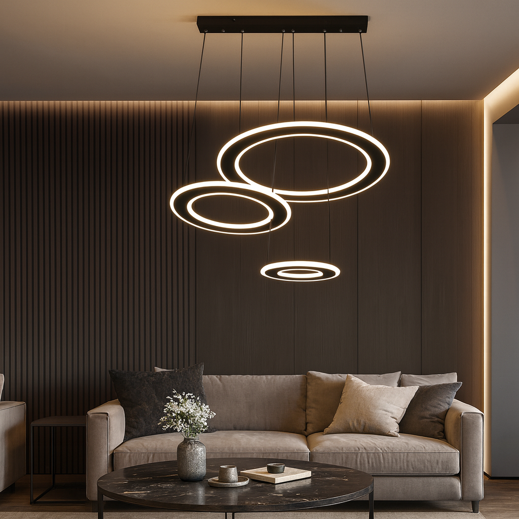 Lustra LED minimalista ring maro cu telecomanda wifi