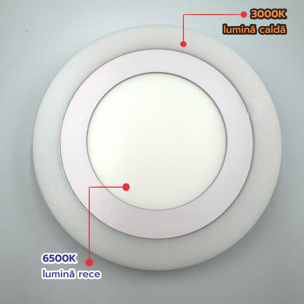 Spot LED Rotund Doua Culori 6+3W 3000k-6500k 450lm Trei Functii