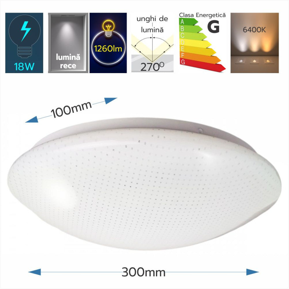 Plafoniera LED Star fi300 18W=120W, 6500K, lumina rece