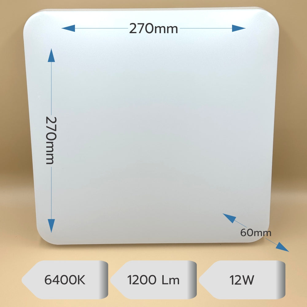 Plafoniera Slim Milky 12W=140W, 270x270x60mm, 6400K, lumina rece