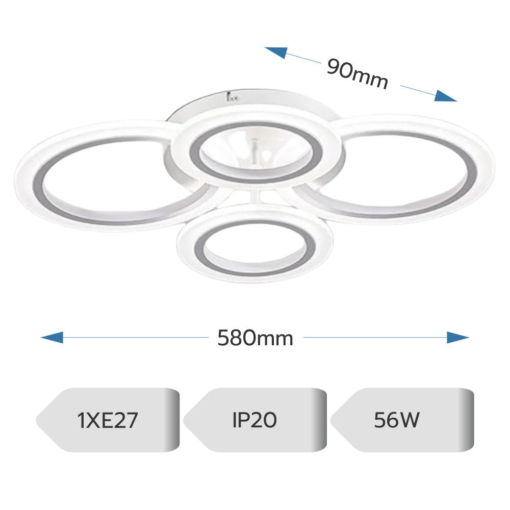 LUSTRA LED CERCURI 56W CU 4 BRATE 3 CULORI+IR 580mm x 90mm
