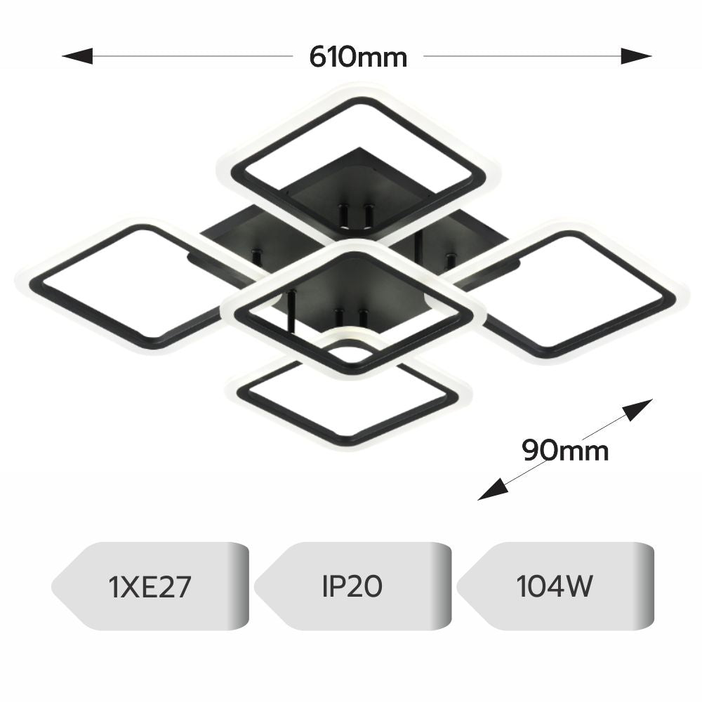 LUSTRA LED PATRATE 104W CU 5 BRATE 3 CULORI+IR 610x90mm