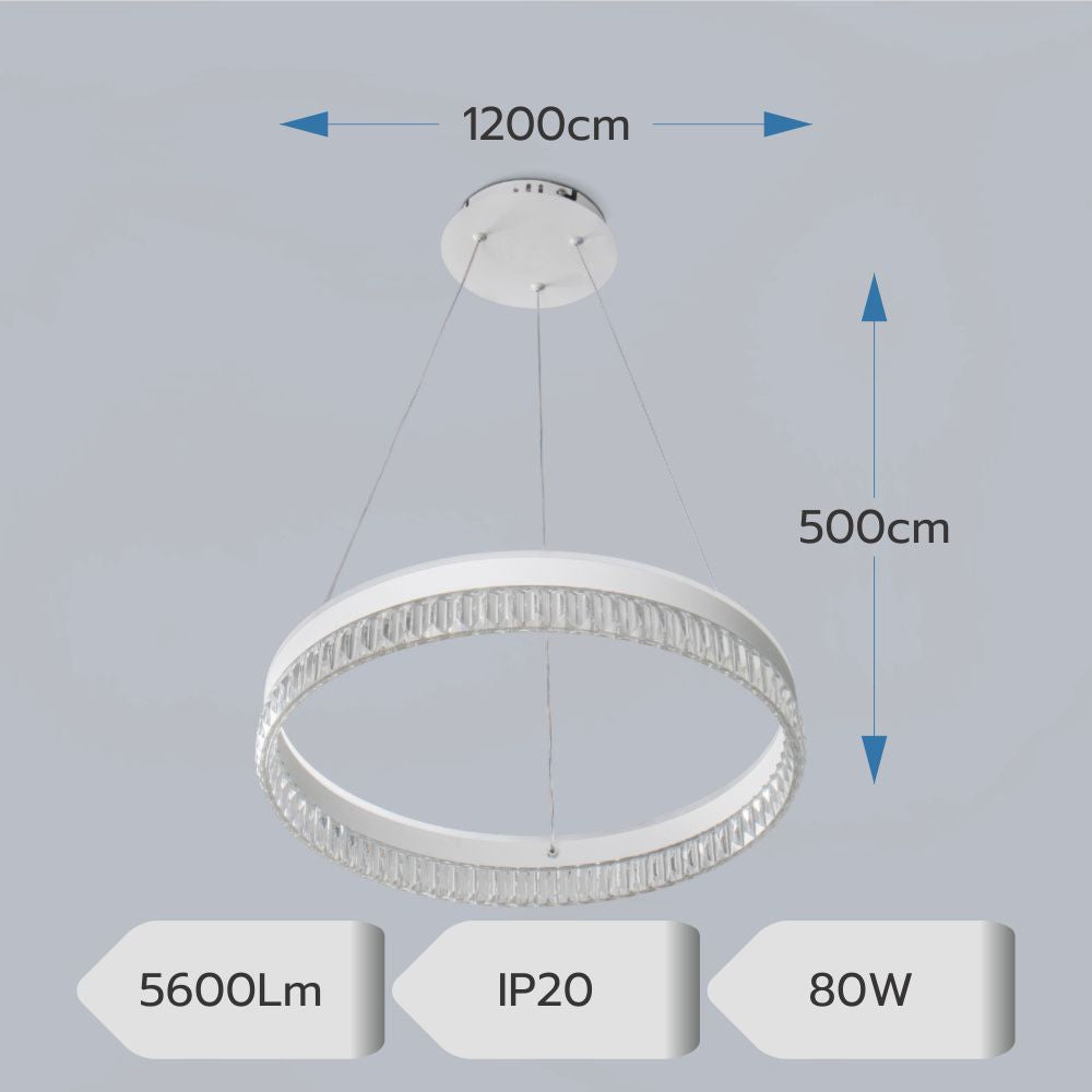 LUSTRA LED PAVO ALB 80W/5600LM 2700K-6500K 500X1200MM CU TELECOMANDA