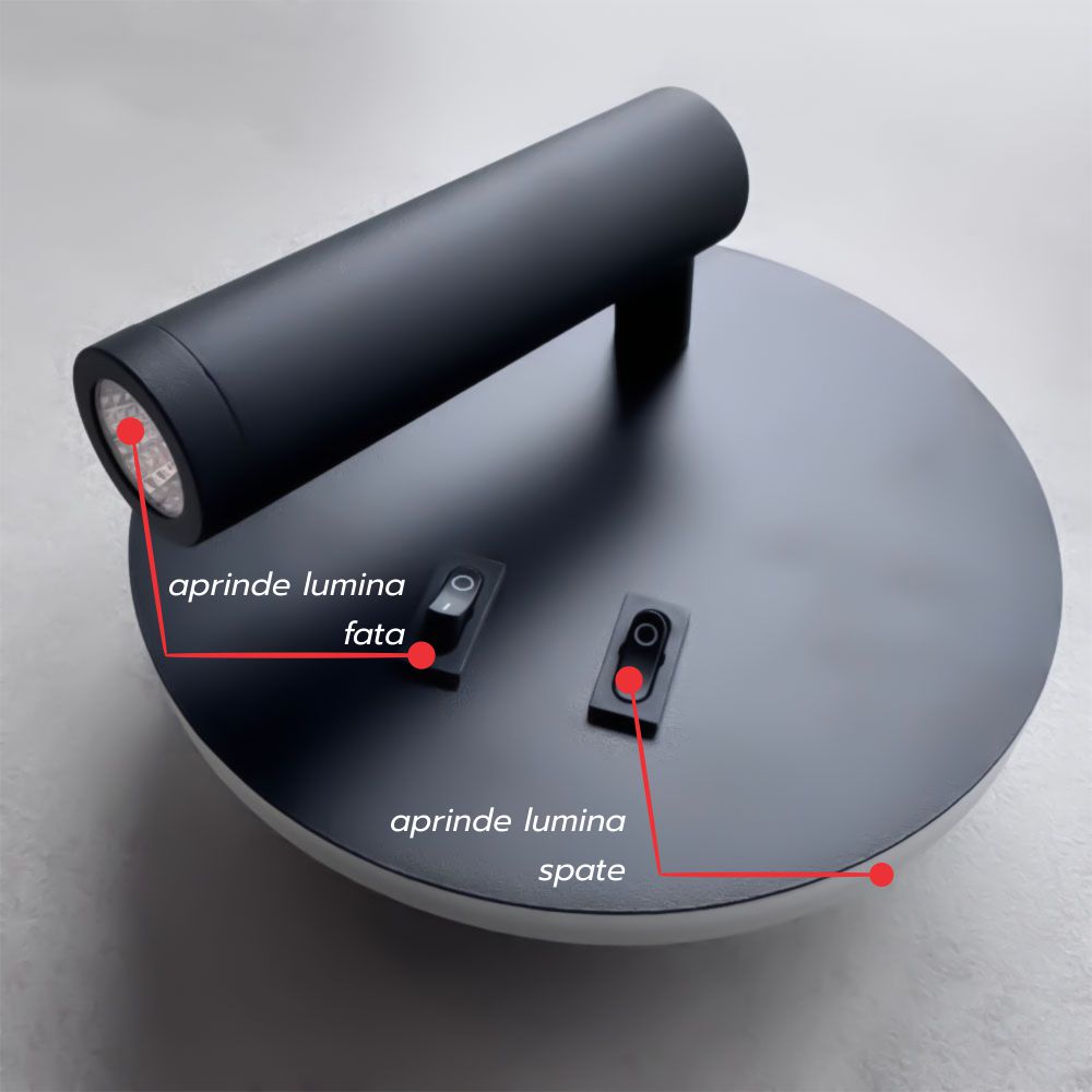 Aplica led neagra cu spot 10W/430LM/3000K-4000k-6500k - 140mm