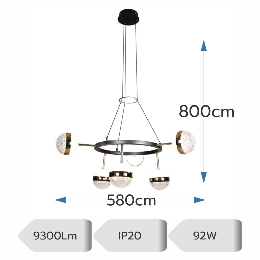 LUSTRA LED ELIANNA NEGRU+AURIU 92W/9300LM 2700K-6500K 580X800mm