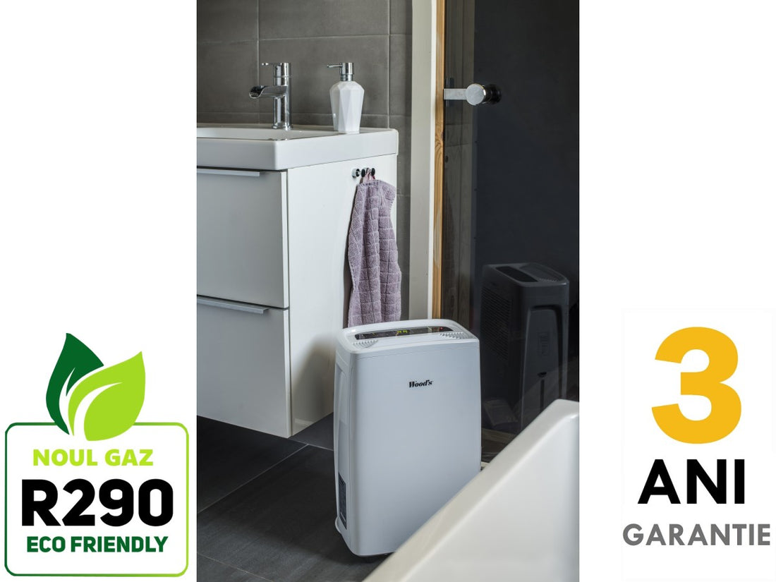 Dezumidificator Woods MDX14 Capacitate 10 litri/zi silentios setare umiditate afisaj electronic timer, suprafata 40 mp