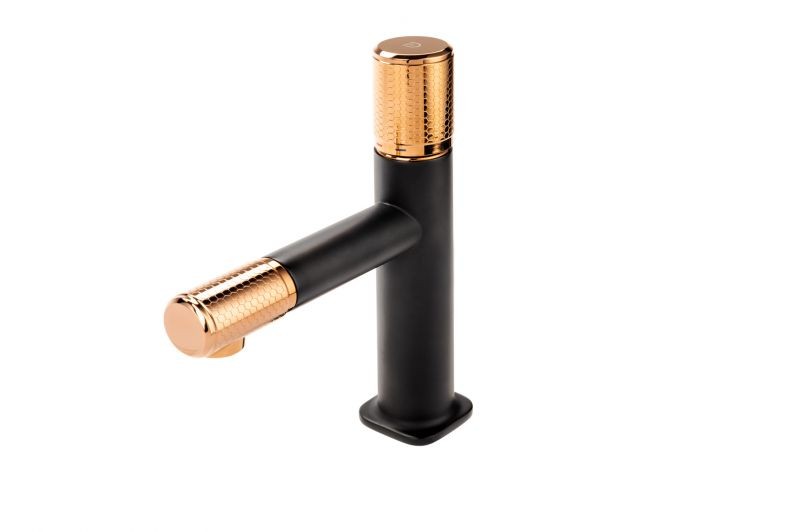 FDesign Baterie Lavoar Ardesia Cu Ventil Click-Clack, Negru-Roz Auriu, Seria: ARDESIA