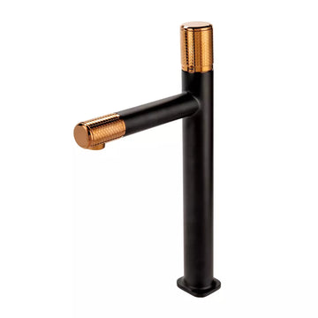 Baterie lavoar inalta ardesia FDesign cu ventil click-clack, negru-roz auriu