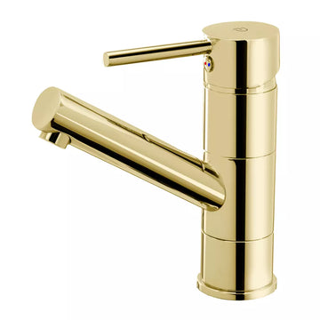 Baterie stativa lavoar cu pipa mobila flusso FDesign , ventil click-clack , auriu lucios
