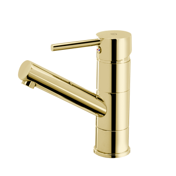 FDesign Baterie Stativa Lavoar Cu Pipa Mobila Flusso , Ventil Click-Clack , Auriu Lucios, Seria: FLUSSO