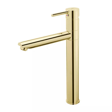 Baterie lavoar inalta flusso FDesign cu ventil click-clack, auriu lucios