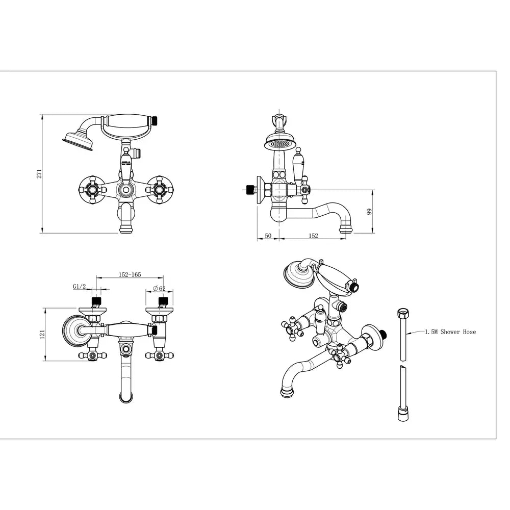 Baterie cada/dus FDesign Lacrima cu accesorii, crom, aluminiu