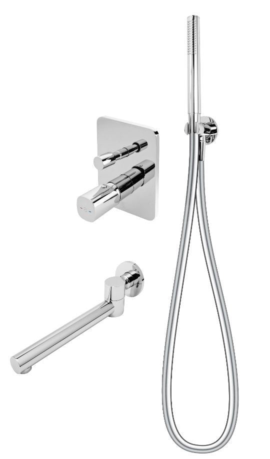 FDesign Sistem Dus 5 In 1 Meandro, Baterie Incastrata 2 Iesiri, Pipa Mobila Umplere, Para, Furtun Si Racord Pentru Baterie Incastrata, Crom, Seria: MEANDRO