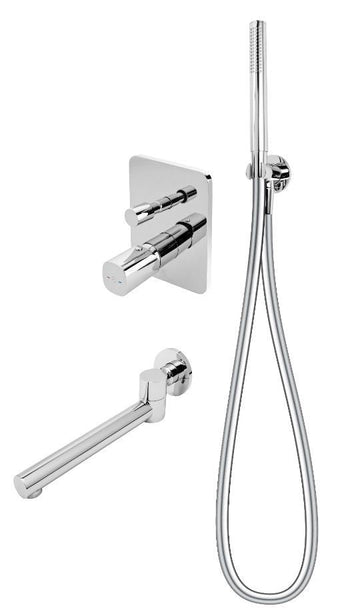 FDesign Sistem Dus 5 In 1 Meandro, Baterie Incastrata 2 Iesiri, Pipa Mobila Umplere, Para, Furtun Si Racord Pentru Baterie Incastrata, Crom, Seria: MEANDRO