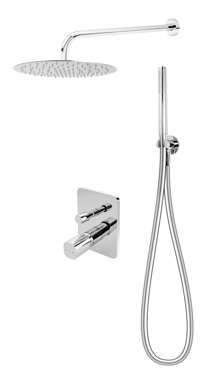 FDesign Sistem Dus 6 In 1 Meandro, Baterie Incastrata 2 Iesiri, Cap Dus Fix, Brat, Para, Furtun Si Racord Pentru Baterie Incastrata, Crom, Seria: MEANDRO