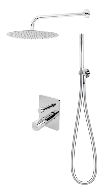 FDesign Sistem Dus 6 In 1 Meandro, Baterie Incastrata 2 Iesiri, Cap Dus Fix, Brat, Para, Furtun Si Racord Pentru Baterie Incastrata, Crom, Seria: MEANDRO