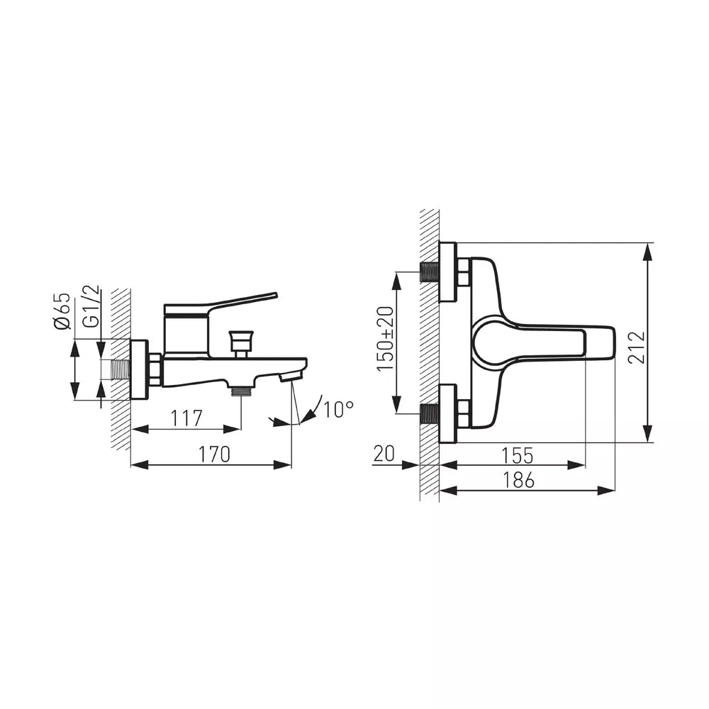 Baterie cada/dus FDesign Seppia negru, 1/2''