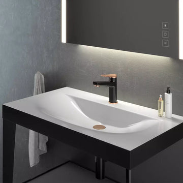 Baterie lavoar seppia FDesign cu ventil click-clack, negru-roz auriu