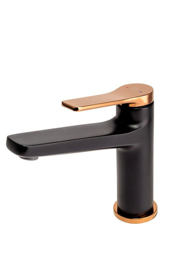 FDesign Baterie Lavoar Seppia Cu Ventil Click-Clack, Negru-Roz Auriu, Seria: SEPPIA