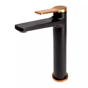 Baterie lavoar inalta seppia FDesign cu ventil click-clack, negru-roz auriu