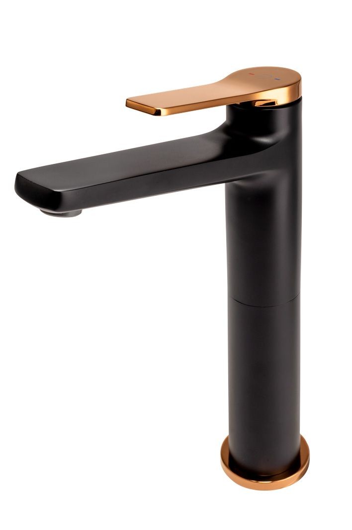 FDesign Baterie Lavoar Inalta Seppia Cu Ventil Click-Clack, Negru-Roz Auriu, Seria: SEPPIA
