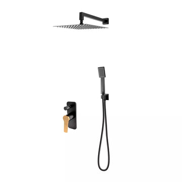 Sistem dus 6 in 1 seppia, FDesign baterie incastrata 2 iesiri, cap dus fix, brat, para, furtun si racord pentru baterie incastrata, negru-roz auriu