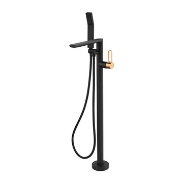 Baterie cada freestanding zaffiro, FDesign cu accesorii, negru-roz auriu