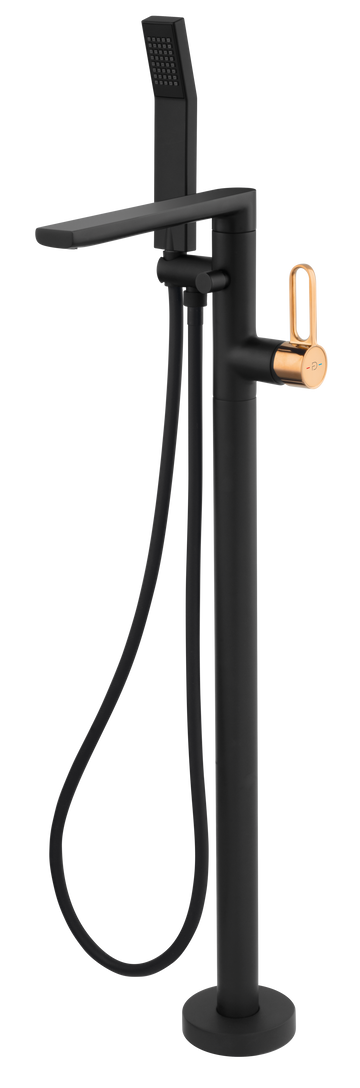 FDesign Baterie Cada Freestanding Zaffiro, Cu Accesorii, Negru-Roz Auriu, Seria: ZAFFIRO